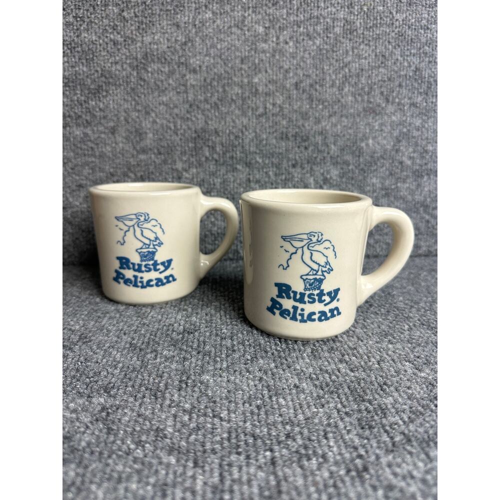 Vintage Rusty Pelican restaurant ware diner mugs set of 2 made USA heavy thick